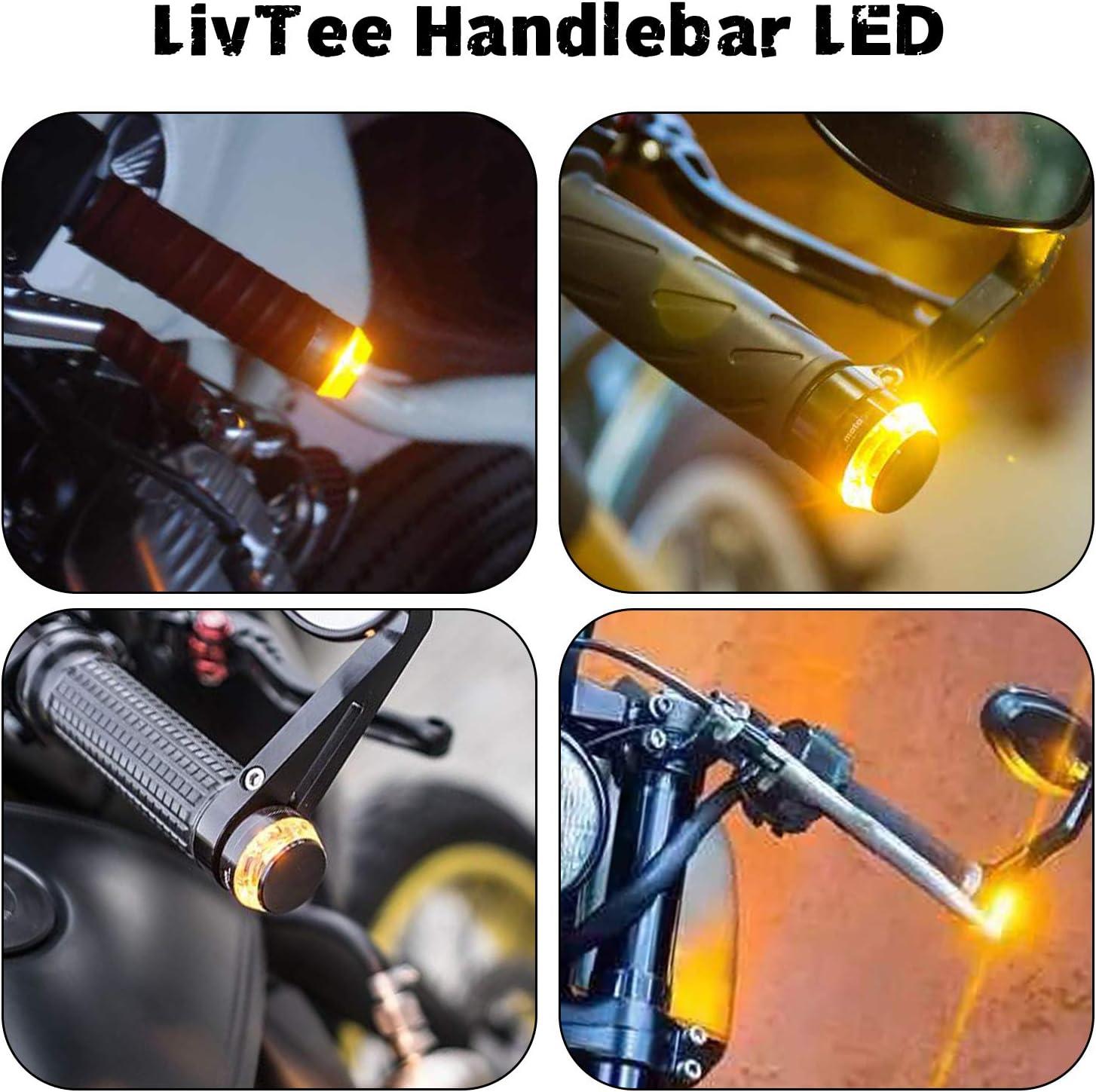 imageLivTee Motorcycle Handlebar End LED Lights Dual Color for Turn Signal Lights and Side Marker Lights or Running Lights AmberWhite