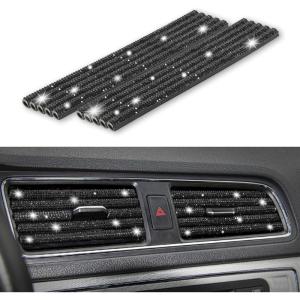 imageLivTee 20 Pieces Car Air Conditioner Decoration Strip for Vent Outlet Universal Waterproof Bendable Air Vent Outlet Trim Decoration Car Interior Accessories GreenBling Black