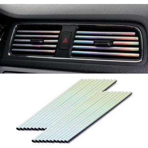 imageLivTee 20 Pieces Car Air Conditioner Decoration Strip for Vent Outlet Universal Waterproof Bendable Air Vent Outlet Trim Decoration Car Interior Accessories GreenShiny Silver