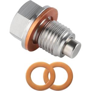 imageLivTee M14x15MM Stainless Steel Magnetic Oil Drain Plug With 3PCS Oil Pan Drain Plug Gasket Fits for Kawasaki Fits for Ford Fits for Honda Fits for Yamaha Fits for Hyundai Car Accessories