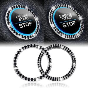 imageLivTee 2 PCS Crystal Double Rhinestone Car Engine Start Stop Decoration Ring Bling Car Interior Accessories for Women Push to Start Button CoverSticker Key Ignition ampamp Knob Bling Ring ColorfulSet Black