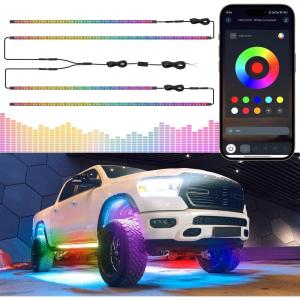 imageLivTee Accent Interior Car Lights Smart Car Interior Lights with App Control RGB LED Lights with Music Mode and DIY Mode 2 Lines Design LED Lights for Cars with Charger Car Accessories for WomenUnderglow Lights