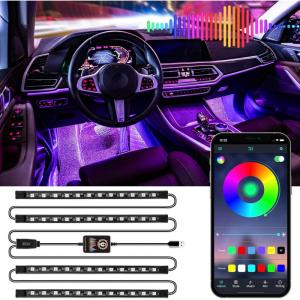 imageLivTee Accent Interior Car Lights Smart Car Interior Lights with App Control RGB LED Lights with Music Mode and DIY Mode 2 Lines Design LED Lights for Cars with Charger Car Accessories for WomenInterior Lights