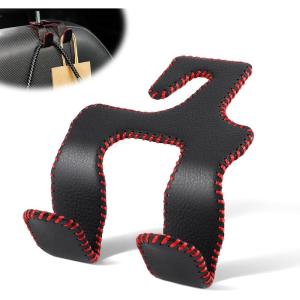 imageLivTee Beige Superior Leather Car Seat Back Headrest Hook Auto Seat Hook Hangers Interior Accessories for Purse Coats Umbrellas Grocery Bags Handbag 2PackBlack  Red 1Pack