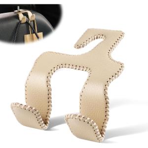imageLivTee Beige Superior Leather Car Seat Back Headrest Hook Auto Seat Hook Hangers Interior Accessories for Purse Coats Umbrellas Grocery Bags Handbag 2PackBeige 1Pack