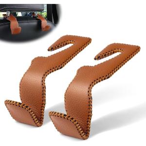 imageLivTee Beige Superior Leather Car Seat Back Headrest Hook Auto Seat Hook Hangers Interior Accessories for Purse Coats Umbrellas Grocery Bags Handbag 2PackBrown 2Pack