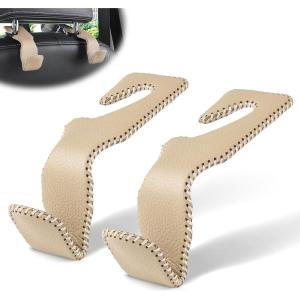 imageLivTee Beige Superior Leather Car Seat Back Headrest Hook Auto Seat Hook Hangers Interior Accessories for Purse Coats Umbrellas Grocery Bags Handbag 2PackBeige 2Pack