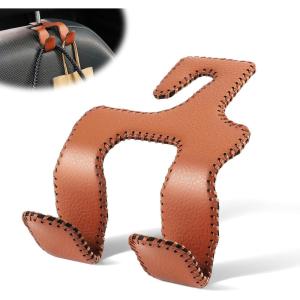 imageLivTee Beige Superior Leather Car Seat Back Headrest Hook Auto Seat Hook Hangers Interior Accessories for Purse Coats Umbrellas Grocery Bags Handbag 2PackBrown 1Pack