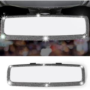 imageLivTee Bling Car Rearview Mirror Car Bling Decorations Rear View Mirror with HD Glass Bling Car Interior Accessories for Women and Teens  BlueBlack