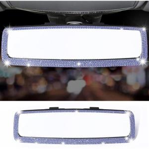 imageLivTee Bling Car Rearview Mirror Car Bling Decorations Rear View Mirror with HD Glass Bling Car Interior Accessories for Women and Teens  BlueBlue