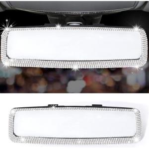 imageLivTee Bling Car Rearview Mirror Car Bling Decorations Rear View Mirror with HD Glass Bling Car Interior Accessories for Women and Teens  BlueWhite