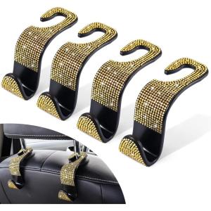 imageLivTee Car Seat Headrest Hook Car Headrest Hidden Hook 4 Pack Universal Auto Car Back Seat Hook Organizer for Purse Coat Car Interior Accessories GrayBling Gold