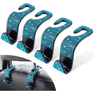 imageLivTee Car Seat Headrest Hook Car Headrest Hidden Hook 4 Pack Universal Auto Car Back Seat Hook Organizer for Purse Coat Car Interior Accessories GrayBling Cyan