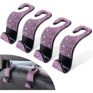 imageLivTee Car Seat Headrest Hook Car Headrest Hidden Hook 4 Pack Universal Auto Car Back Seat Hook Organizer for Purse Coat Car Interior Accessories GrayBling Pink