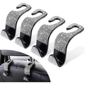 imageLivTee Car Seat Headrest Hook Car Headrest Hidden Hook 4 Pack Universal Auto Car Back Seat Hook Organizer for Purse Coat Car Interior Accessories GrayBling White