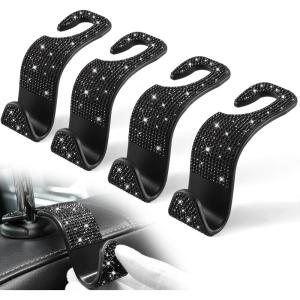 imageLivTee Car Seat Headrest Hook Car Headrest Hidden Hook 4 Pack Universal Auto Car Back Seat Hook Organizer for Purse Coat Car Interior Accessories GrayBling Black