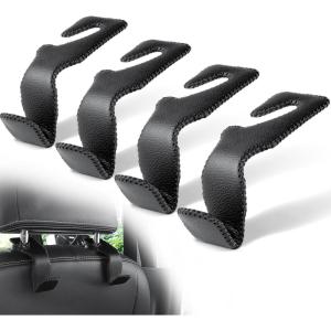 imageLivTee Car Seat Headrest Hook Car Headrest Hidden Hook 4 Pack Universal Auto Car Back Seat Hook Organizer for Purse Coat Car Interior Accessories GrayLeather