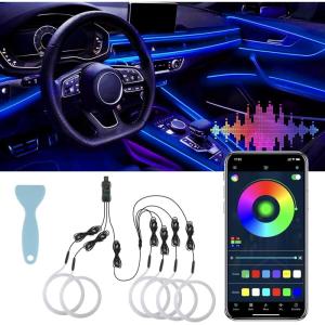 imageLivTee Smart LED Car Lights Interior with USB Port LED Strip Fiber Optic Ambient Lighting Car Wireless App Control Sync to Music Car Decorations Interior Accessories Gifts for Women Men 5 in 1Fiber Optic Lights6 in 1