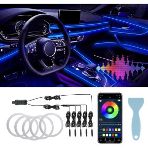 imageLivTee Smart LED Car Lights Interior with USB Port LED Strip Fiber Optic Ambient Lighting Car Wireless App Control Sync to Music Car Decorations Interior Accessories Gifts for Women Men 5 in 1Fiber Optic Lights5 in 1