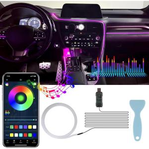imageLivTee Smart LED Car Lights Interior with USB Port LED Strip Fiber Optic Ambient Lighting Car Wireless App Control Sync to Music Car Decorations Interior Accessories Gifts for Women Men 5 in 1Fiber Optic Lights1 in 1