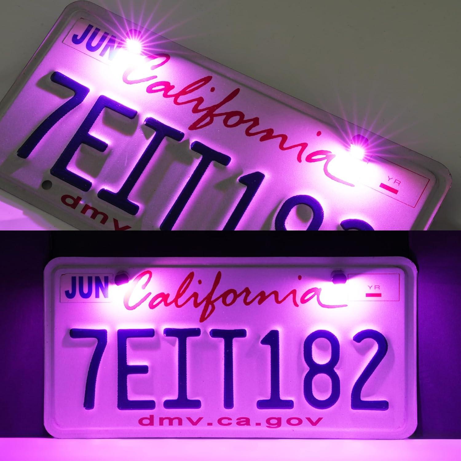 imageLivTee Super Bright License Plate Light 12V License Tag Screw Bolt Accessories Waterproof Black Aluminium Light Holder Legal for Car Motorcycle Truck RV ATV Bike Xenon White2PCSPurple