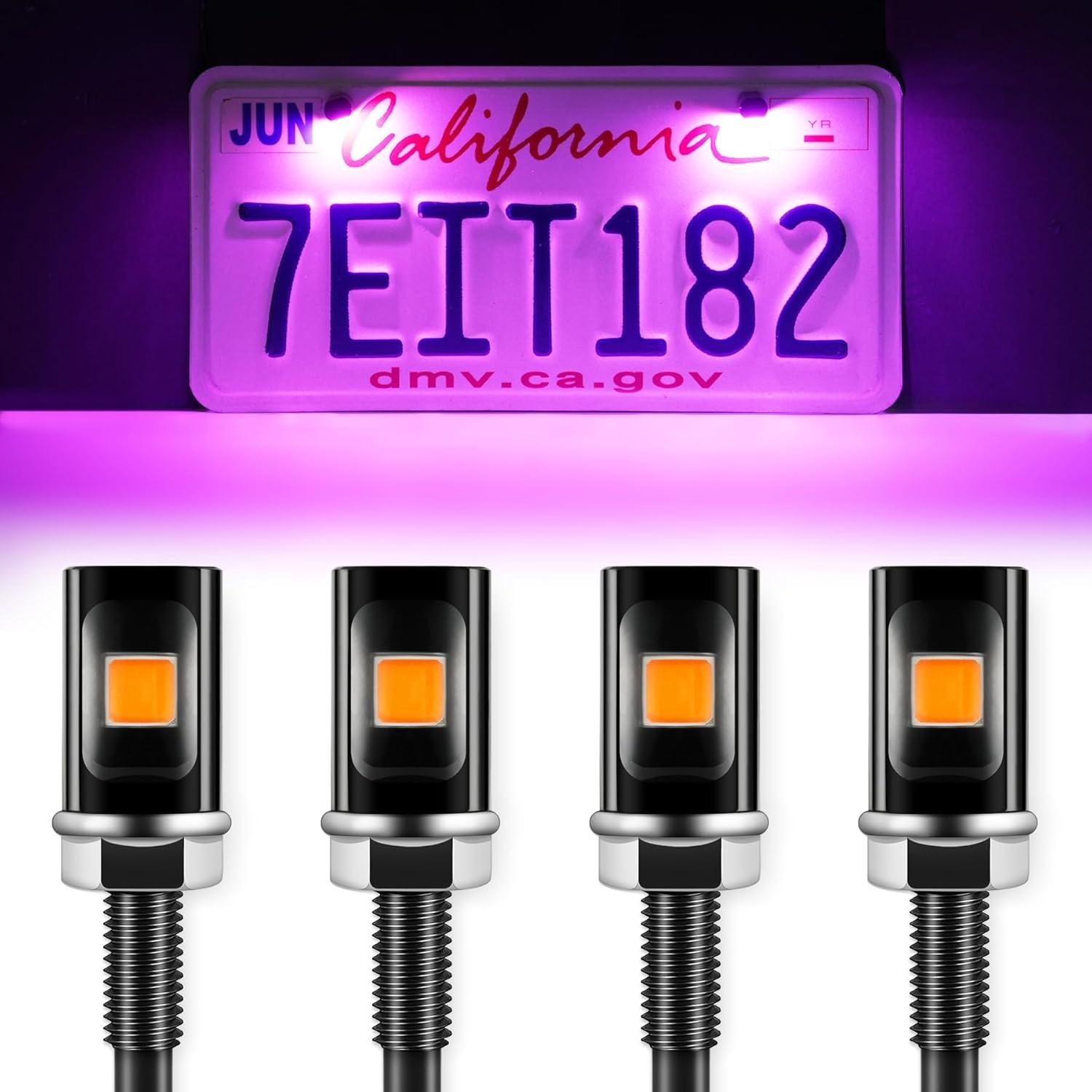 imageLivTee Super Bright License Plate Light 12V License Tag Screw Bolt Accessories Waterproof Black Aluminium Light Holder Legal for Car Motorcycle Truck RV ATV Bike Xenon White2PCSPurple