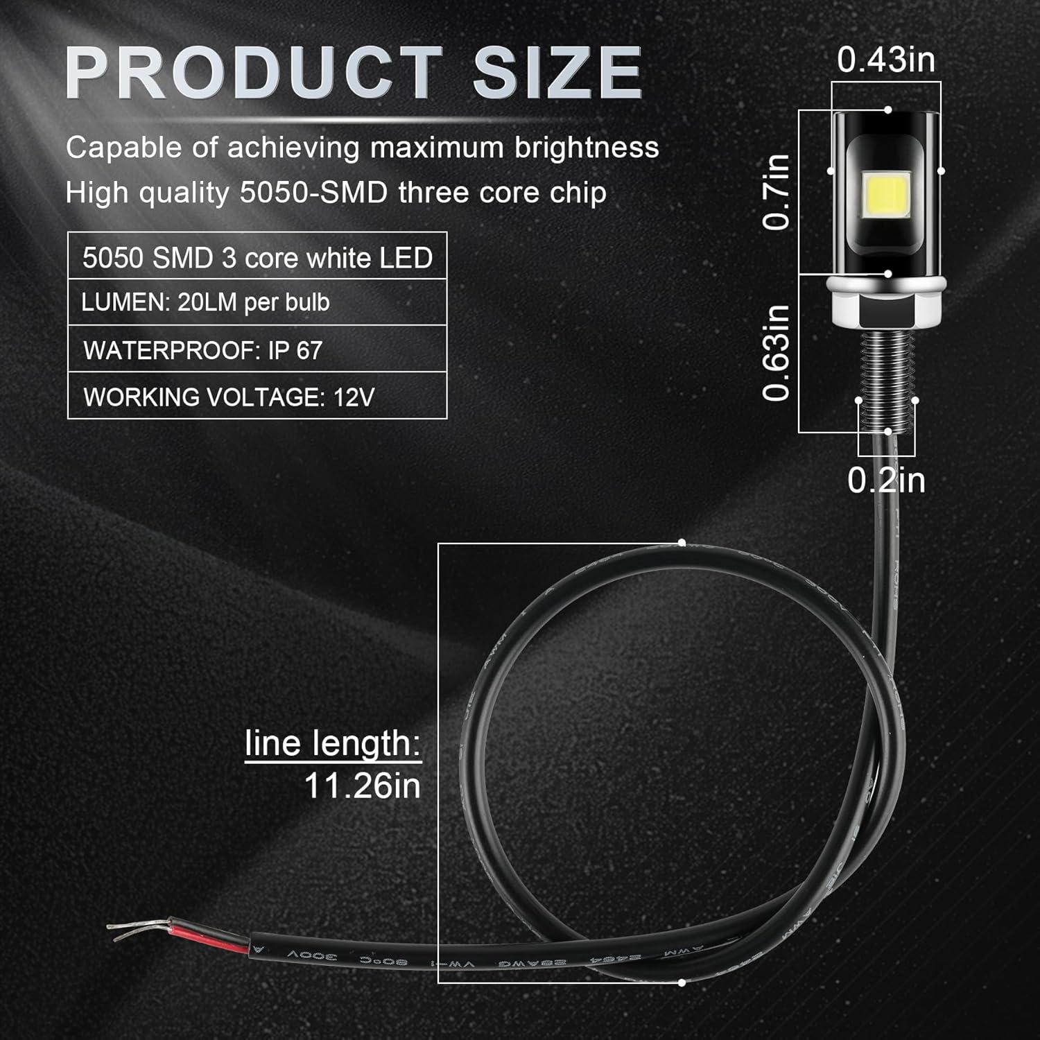 imageLivTee Super Bright License Plate Light 12V License Tag Screw Bolt Accessories Waterproof Black Aluminium Light Holder Legal for Car Motorcycle Truck RV ATV Bike Xenon White2PCSXenon White