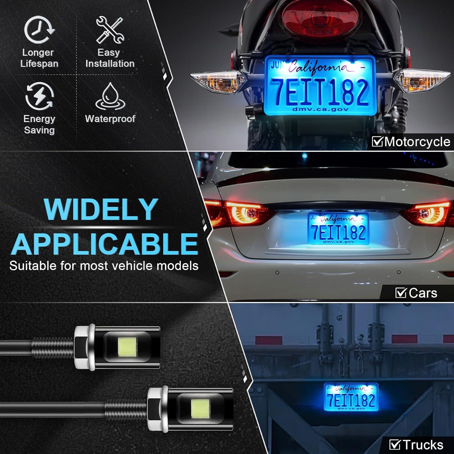 imageLivTee Super Bright License Plate Light 12V License Tag Screw Bolt Accessories Waterproof Black Aluminium Light Holder Legal for Car Motorcycle Truck RV ATV Bike Xenon White2PCSIce Blue