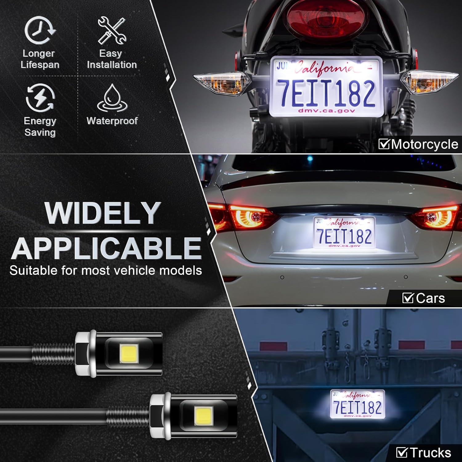 imageLivTee Super Bright License Plate Light 12V License Tag Screw Bolt Accessories Waterproof Black Aluminium Light Holder Legal for Car Motorcycle Truck RV ATV Bike Xenon White2PCSXenon White