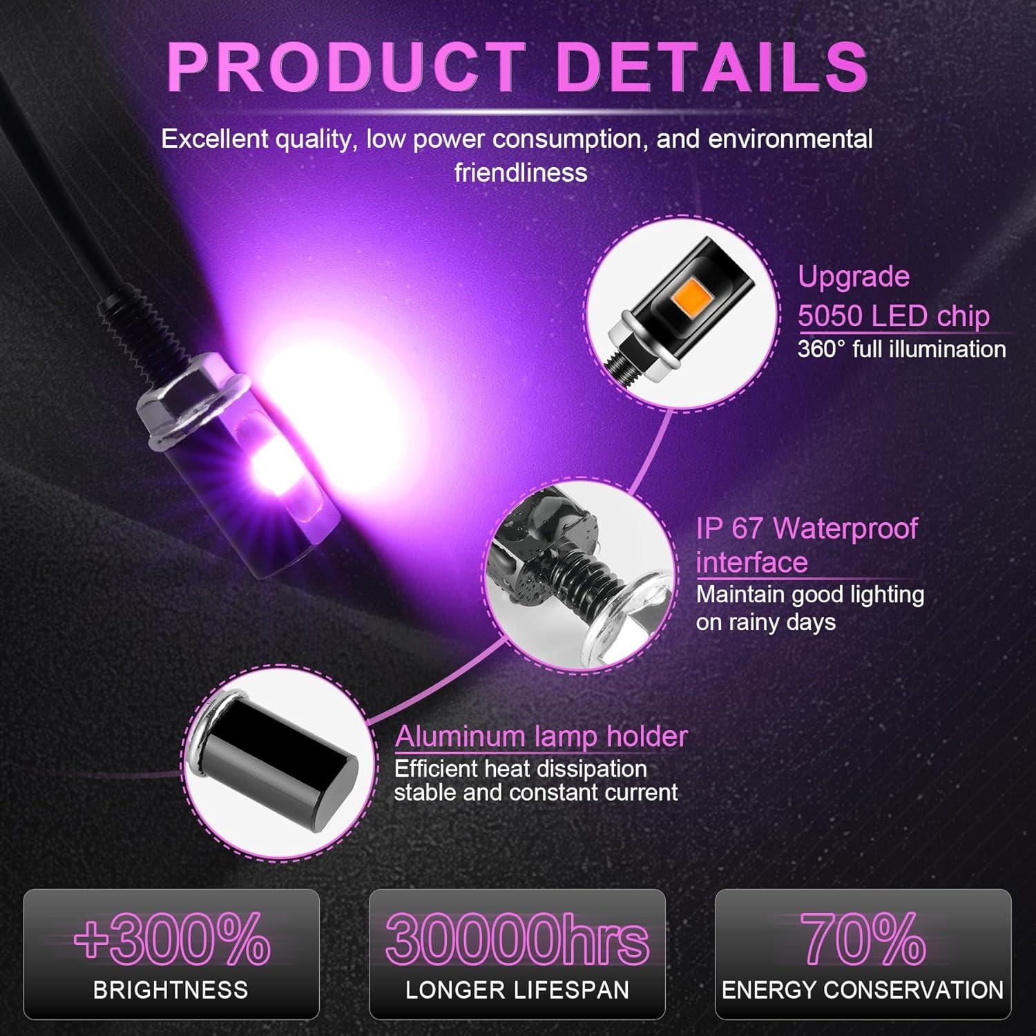imageLivTee Super Bright License Plate Light 12V License Tag Screw Bolt Accessories Waterproof Black Aluminium Light Holder Legal for Car Motorcycle Truck RV ATV Bike Xenon White2PCSPurple