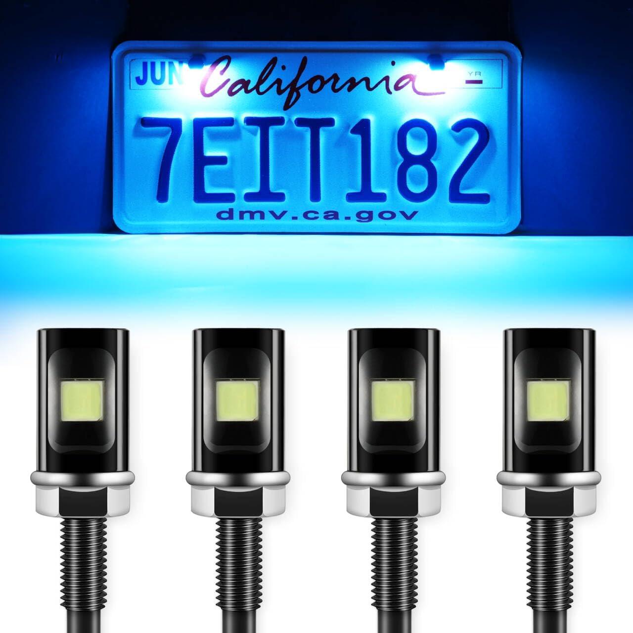 imageLivTee Super Bright License Plate Light 12V License Tag Screw Bolt Accessories Waterproof Black Aluminium Light Holder Legal for Car Motorcycle Truck RV ATV Bike Xenon White2PCSIce Blue