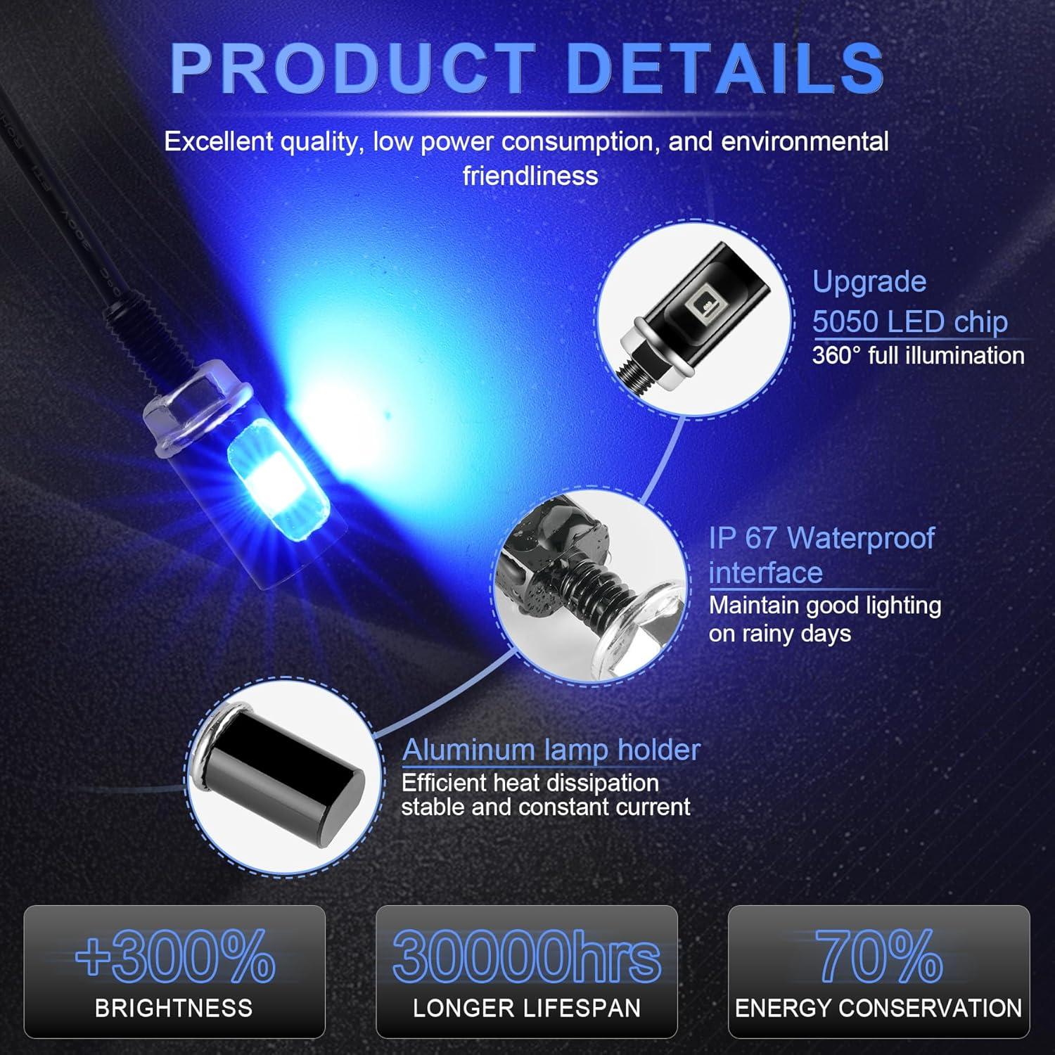 imageLivTee Super Bright License Plate Light 12V License Tag Screw Bolt Accessories Waterproof Black Aluminium Light Holder Legal for Car Motorcycle Truck RV ATV Bike Xenon White2PCSBlue