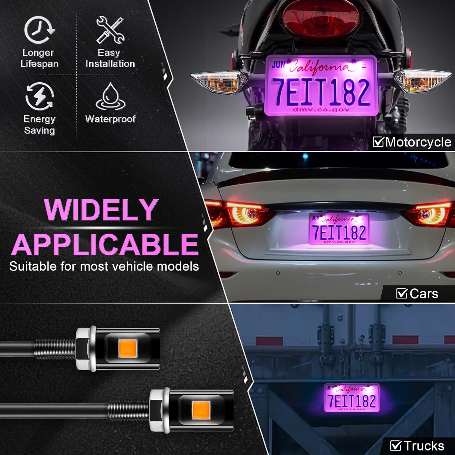 imageLivTee Super Bright License Plate Light 12V License Tag Screw Bolt Accessories Waterproof Black Aluminium Light Holder Legal for Car Motorcycle Truck RV ATV Bike Xenon White2PCSPurple