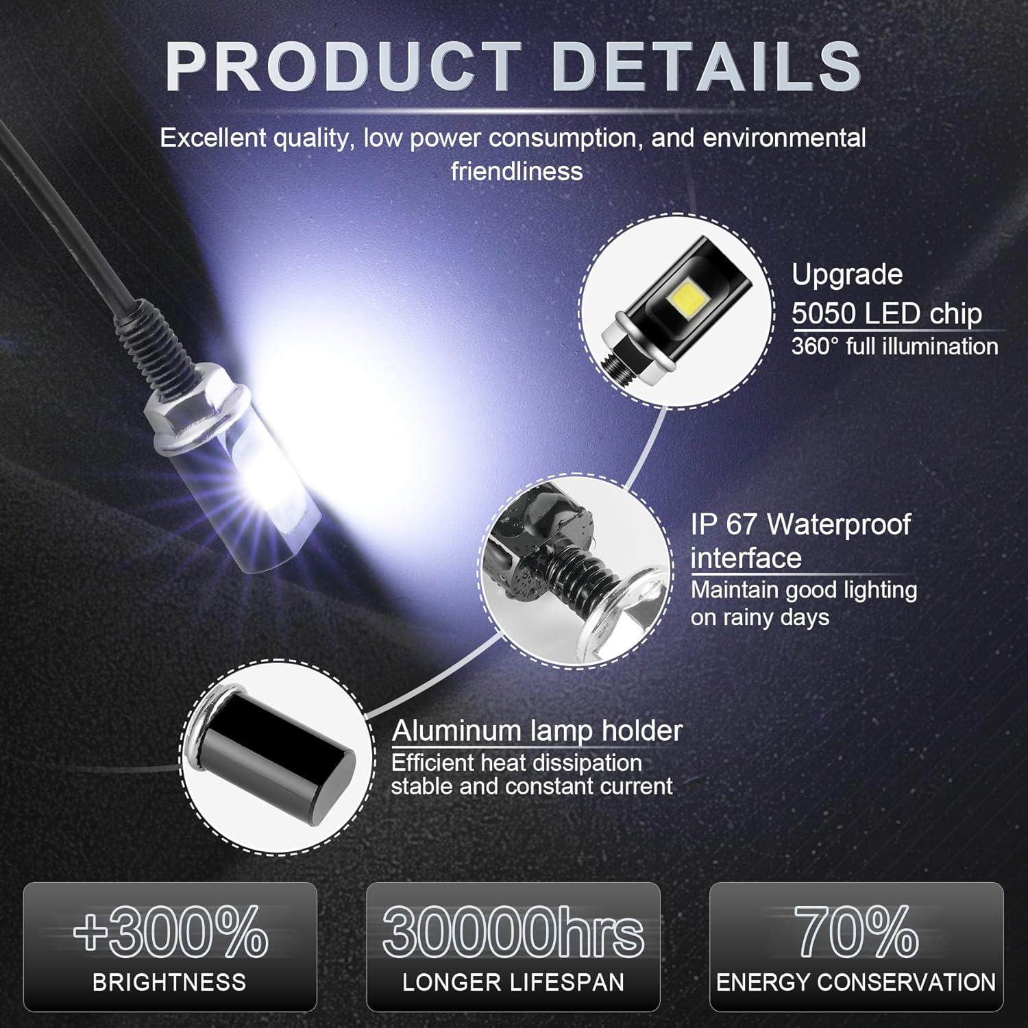 imageLivTee Super Bright License Plate Light 12V License Tag Screw Bolt Accessories Waterproof Black Aluminium Light Holder Legal for Car Motorcycle Truck RV ATV Bike Xenon White2PCSXenon White