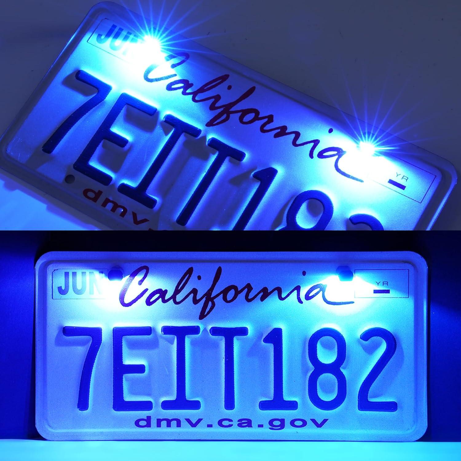imageLivTee Super Bright License Plate Light 12V License Tag Screw Bolt Accessories Waterproof Black Aluminium Light Holder Legal for Car Motorcycle Truck RV ATV Bike Xenon White2PCSBlue