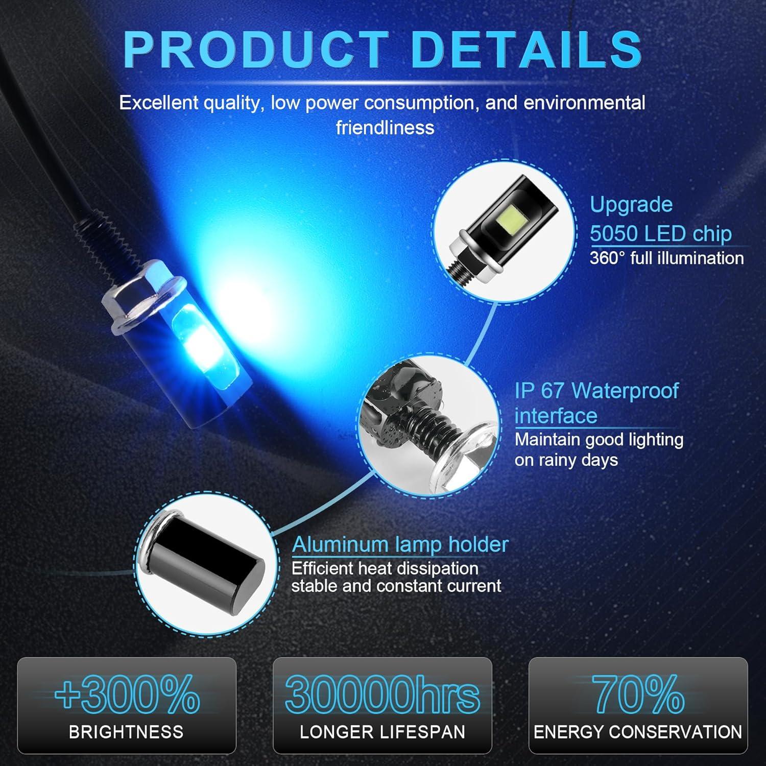 imageLivTee Super Bright License Plate Light 12V License Tag Screw Bolt Accessories Waterproof Black Aluminium Light Holder Legal for Car Motorcycle Truck RV ATV Bike Xenon White2PCSIce Blue