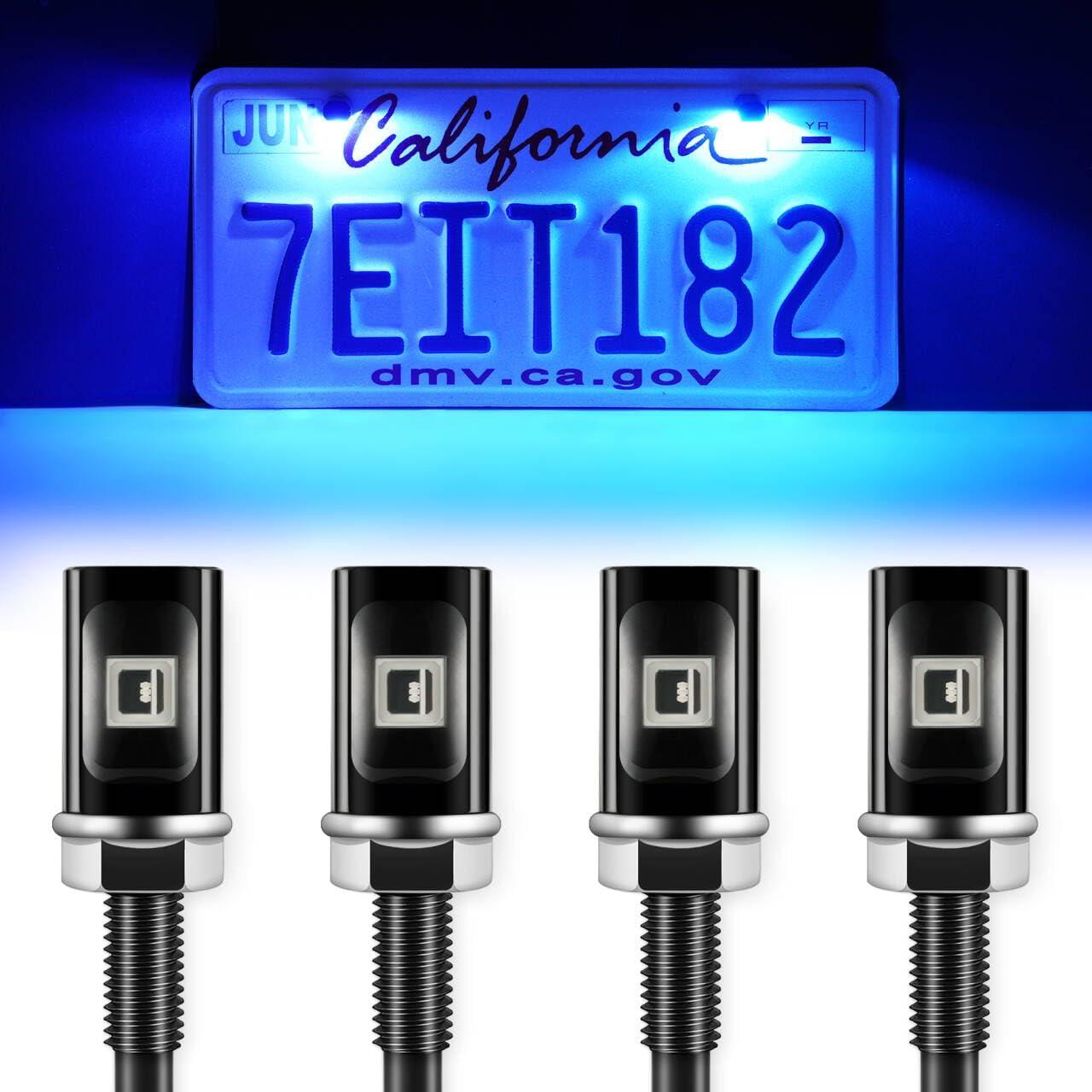 imageLivTee Super Bright License Plate Light 12V License Tag Screw Bolt Accessories Waterproof Black Aluminium Light Holder Legal for Car Motorcycle Truck RV ATV Bike Xenon White2PCSBlue