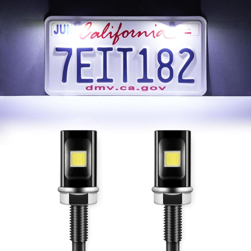 imageLivTee Super Bright License Plate Light 12V License Tag Screw Bolt Accessories Waterproof Black Aluminium Light Holder Legal for Car Motorcycle Truck RV ATV Bike Xenon White2PCSXenon White