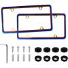 imageLivTee Flower Floral License Plate Frames 4 Holes Stainless Steel License Plate Covers 2PCS Car License Plate Holder Automotive Exterior AccessoriesColorful