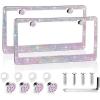 imageLivTee Luxury Rhinestone License Plate Frame Bling Car Accessories for Women Funny Glitter Stainless Steel Cover 1000 Cute Crystal Diamond Licenses Plates Holder with Cap Screws SetColorColorful