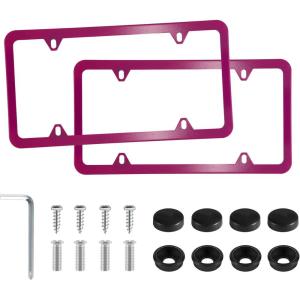 imageLivTee 4 Holes Stainless Steel License Plate Frames 2 PCS Car Licence Plate Covers Automotive Exterior Accessories Slim Design with Bolts Washer Caps for US Vehicles BlackHot Pink