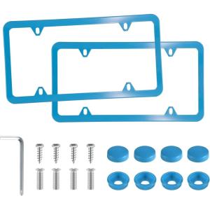 imageLivTee 4 Holes Stainless Steel License Plate Frames 2 PCS Car Licence Plate Covers Automotive Exterior Accessories Slim Design with Bolts Washer Caps for US Vehicles BlackBlue