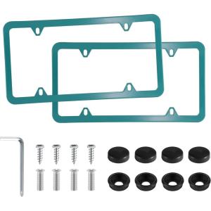 imageLivTee 4 Holes Stainless Steel License Plate Frames 2 PCS Car Licence Plate Covers Automotive Exterior Accessories Slim Design with Bolts Washer Caps for US Vehicles BlackGreen