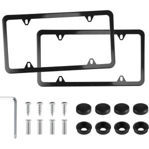imageLivTee 4 Holes Stainless Steel License Plate Frames 2 PCS Car Licence Plate Covers Automotive Exterior Accessories Slim Design with Bolts Washer Caps for US Vehicles BlackBlack