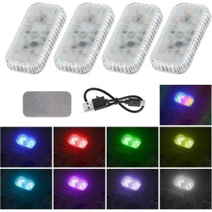 imageLivTee 4PCS Wireless Small Car LED Lights Interior USB Rechargeable Car Interior Led Night Light for Car Decor Car Accessories for Men and Woman 8 Colors
