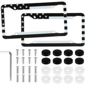 imageLivTee American Flag License Plate Frames 4 Holes Stainless Steel License Plate Covers 2PCS License Plate Holder Automotive Exterior AccessoriesWhite ampamp BlackFlag White  Black