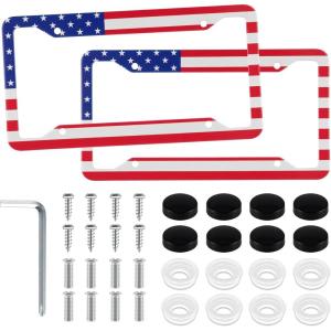 imageLivTee American Flag License Plate Frames 4 Holes Stainless Steel License Plate Covers 2PCS License Plate Holder Automotive Exterior AccessoriesWhite ampamp BlackFlag Red  Blue