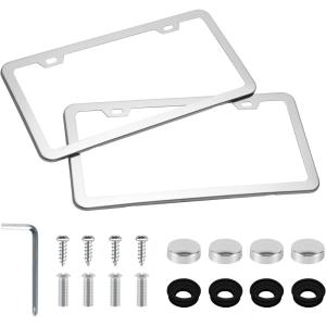 imageLivTee American Flag License Plate Frames 4 Holes Stainless Steel License Plate Covers 2PCS License Plate Holder Automotive Exterior AccessoriesWhite ampamp BlackMirror Silver