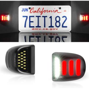 imageLivTee License Plate Light Tag Lights for License Plate 2PCS LED License Plate Light Assembly Fits for Chevrolet Fits for Silverado Fits for GMC Fits for Cadillac Xenon White with Red StripesRed  White