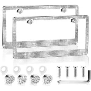 imageLivTee Luxury Rhinestone License Plate Frame Bling Car Accessories for Women Funny Glitter Stainless Steel Cover 1000 Cute Crystal Diamond Licenses Plates Holder with Cap Screws SetColorWhite